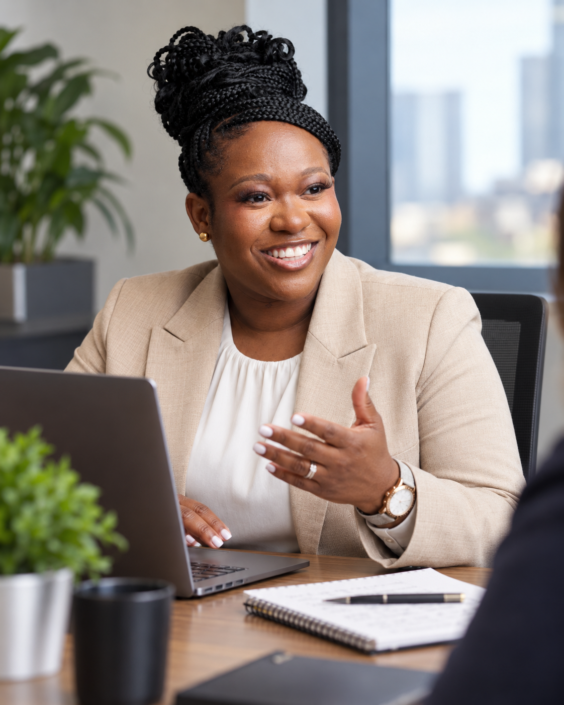 Linda Amedome en rencontre avec un client